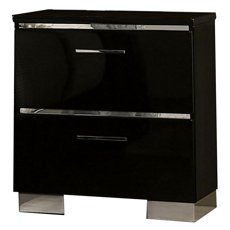 2pc King Bedroom Set, Black, Chrome Wood, Nightstand image number 5
