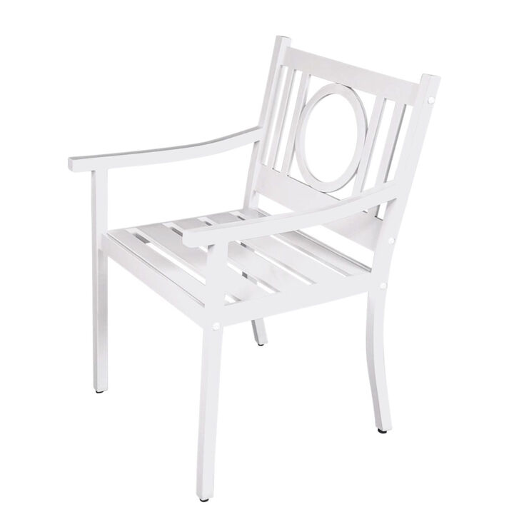 HomeRoots 24" White Steel Geo Back Outdoor Arm Chair