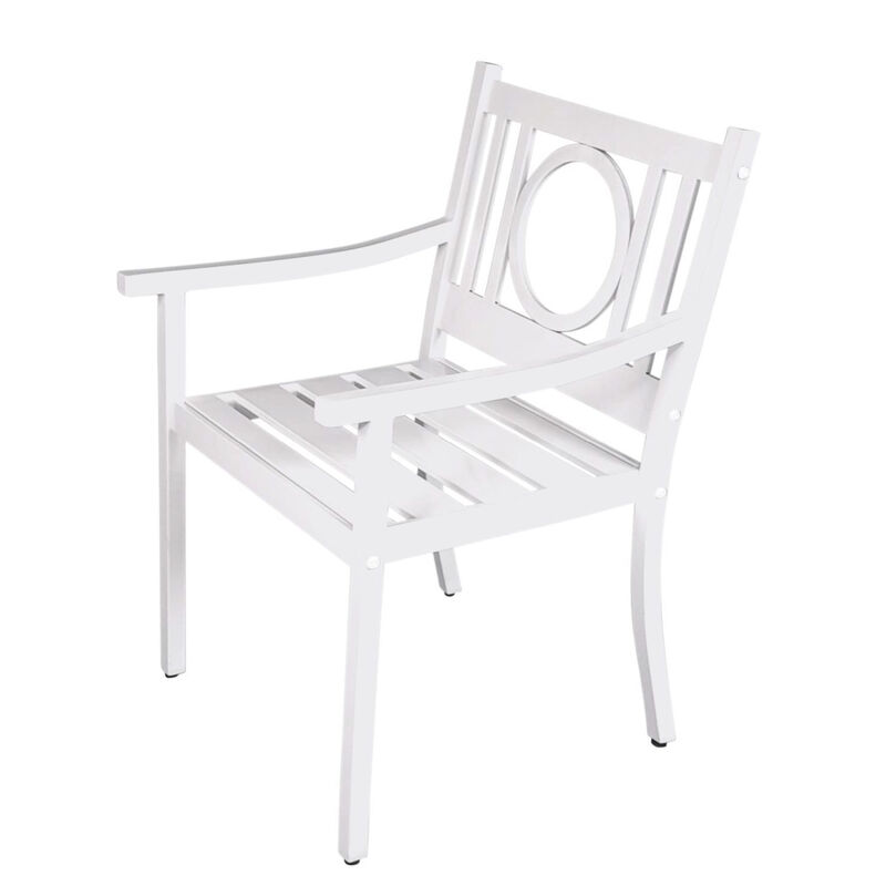 HomeRoots 24" White Steel Geo Back Outdoor Arm Chair image number 0