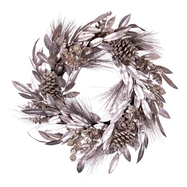 Vickerman 24" Artificial Silver Pinecone Needle Berry Christmas Wreath, Unlit