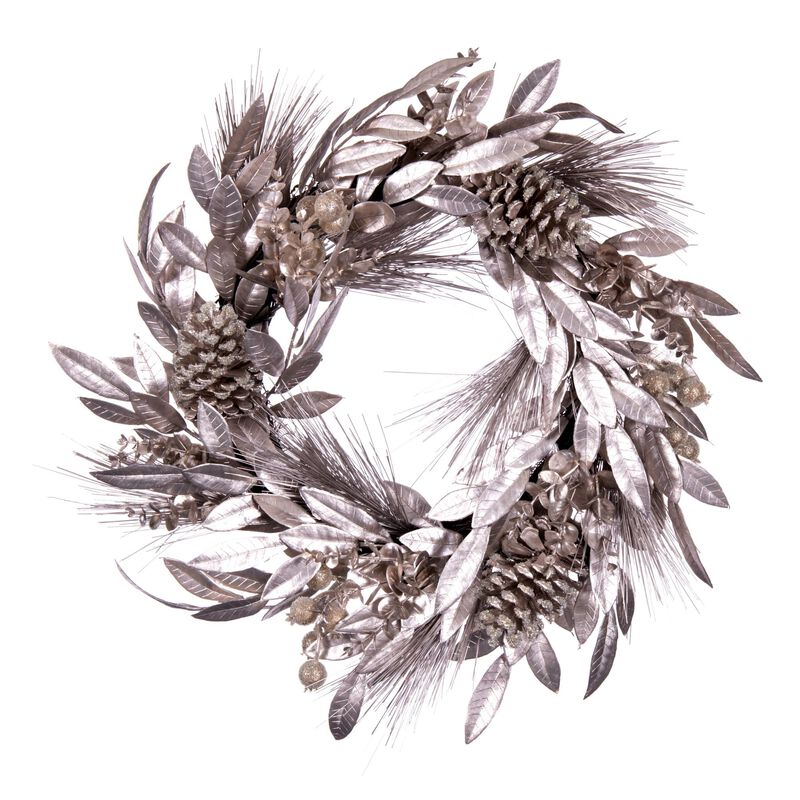 Vickerman 24" Artificial Silver Pinecone Needle Berry Christmas Wreath, Unlit image number 0