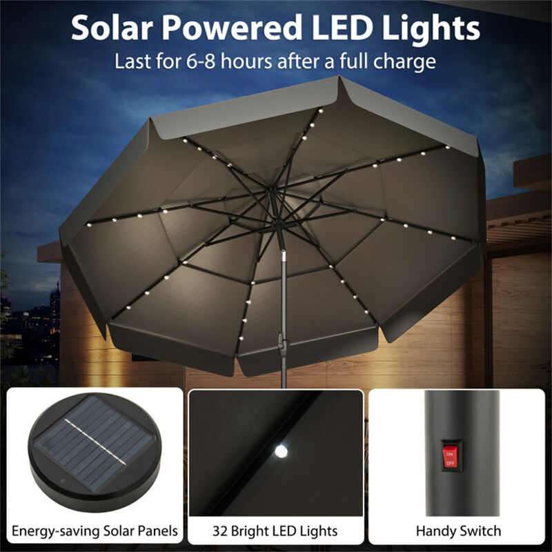 Solar-Powered LED Terrace Umbrella with Ventilated Multi-Layer Roof, Stylish Outdoor Sunshade image number 7
