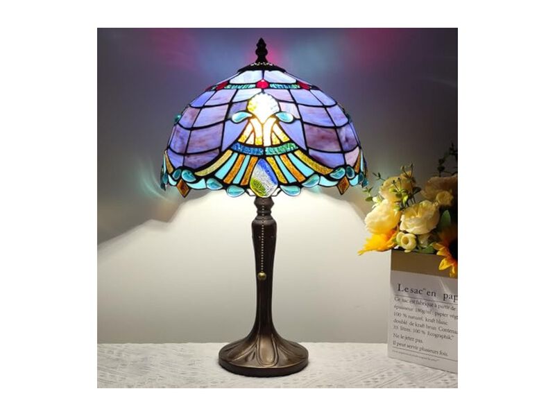 Tiffany Style Stained Glass Table Lamp For Living Room Bedroom Desk Purple image number 2