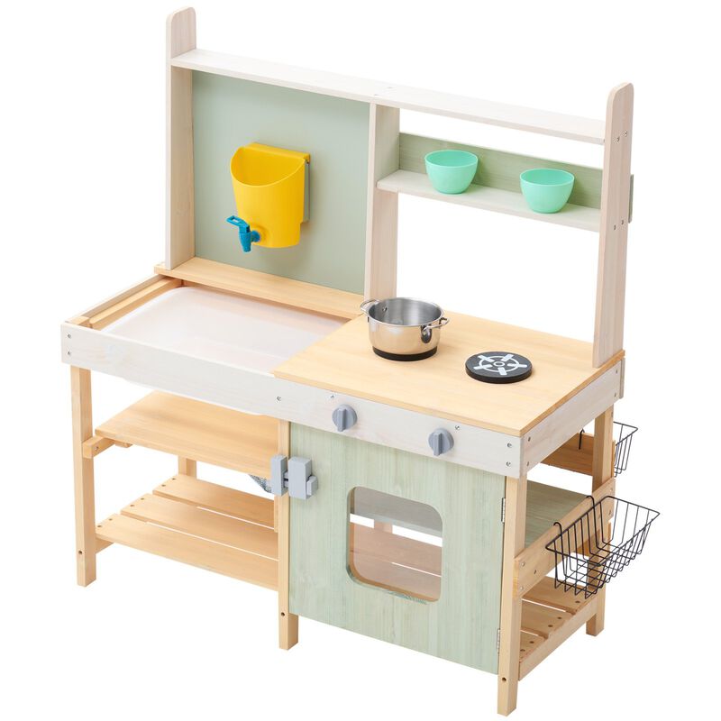 Wooden Mud Kitchen Toy for Kids &ndash; Outdoor Pretend Play Kitchen Set with Realistic Features, Storage & Play Sink for Toddlers
