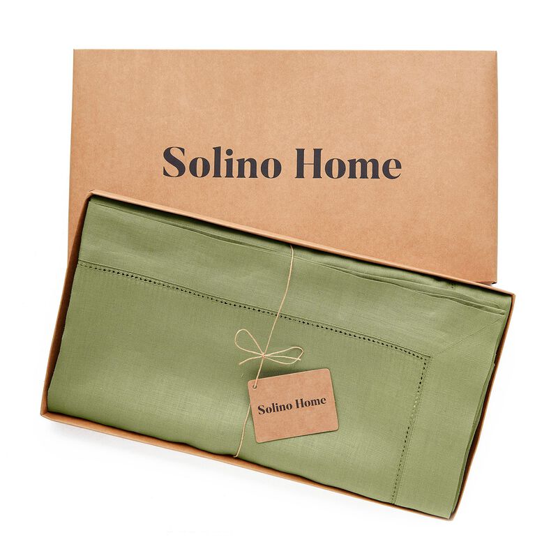 Solino Home Classic Hemstitch 100% Linen Tablecloth &ndash; Handcrafted, Machine Washable, Perfect for Holiday and Everyday Dining