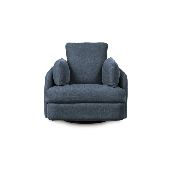 Meso Swivel Manual Glider Recliner Chair, Ink Blue Nuvella Polyester - Benzara