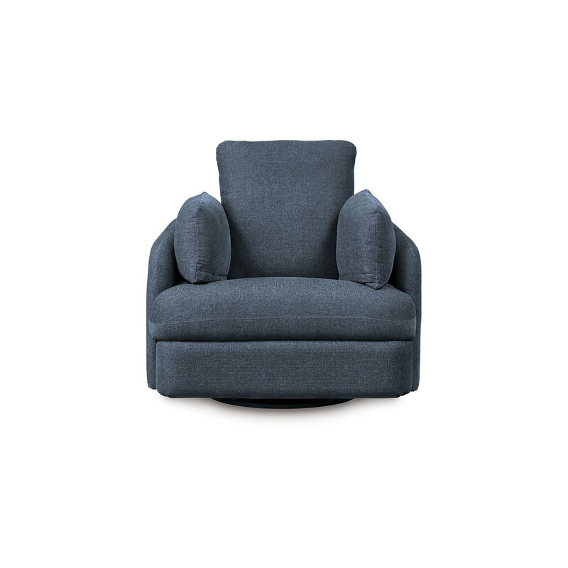 Meso Swivel Manual Glider Recliner Chair, Ink Blue Nuvella Polyester - Benzara