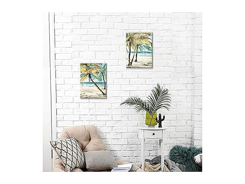 Beach Palm Trees Wall Art Abstract Coastal Seascape Hand Painted Canvas Living image number 2