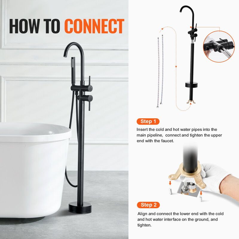 Freestanding Bathtub Faucet Floor Mount Two Water Modes 360° for Bathing