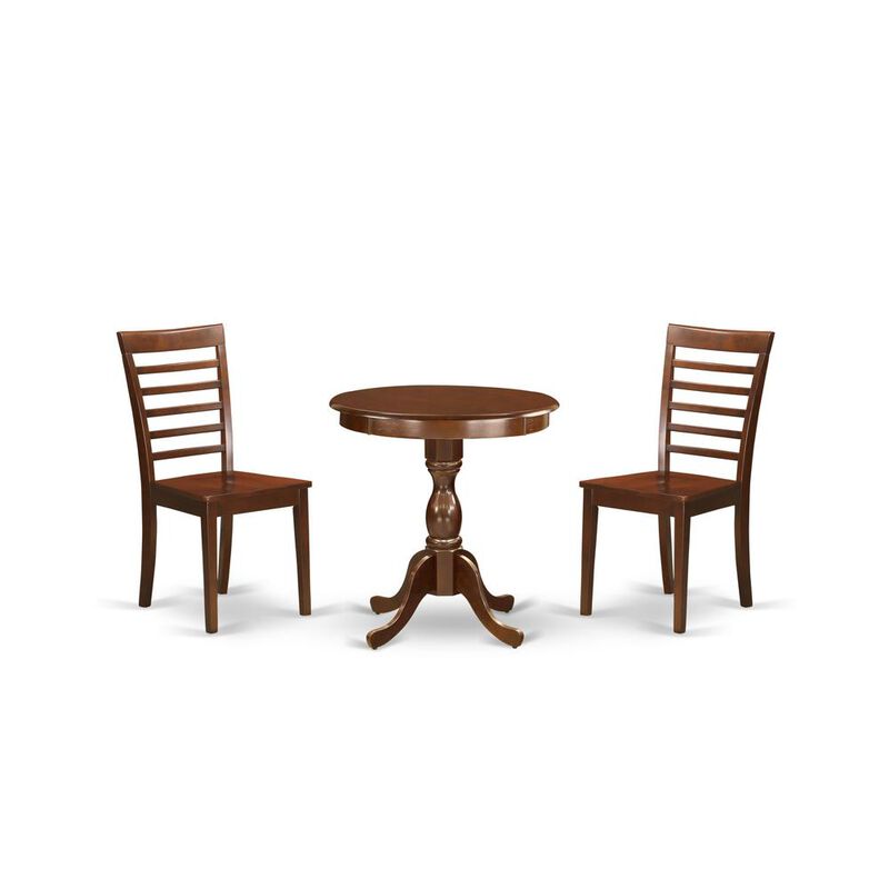 East West Furniture - ESML3-MAH-W - 3-Pc Modern Kitchen Dining Set - 2 Wooden Dining Room Chairs and 1 Kitchen Dining Table (Mahogany Finish)