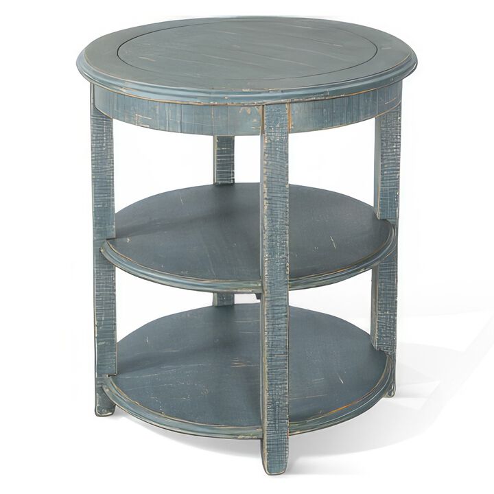 Rena Side End Table, 2 Shelves, 24 Inch Seagrass Green Mahogany Wood