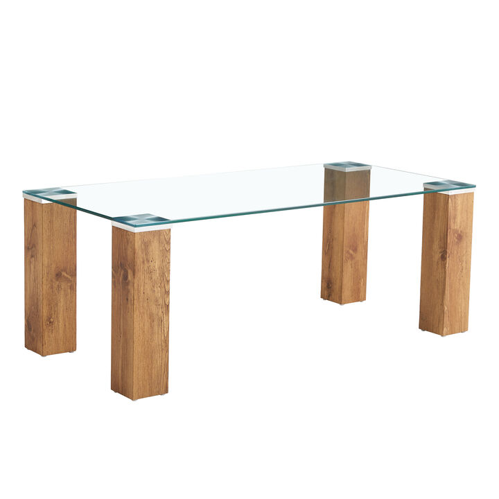 Hivvago Modern Designed GlassTop Transparent Rectangular  Table with MDF Legs