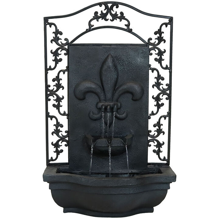 Sunnydaze French Lily Outdoor Solar Wall Fountain with Battery - Lead