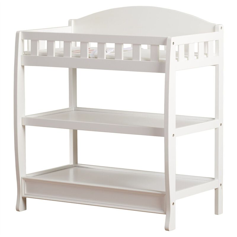 Hivvago Modern White Wooden Baby Changing Table with Safety Rail Pad and Strap