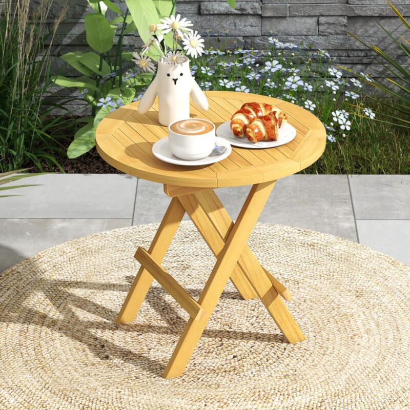 Hivvago Portable and Compact Outdoor End Table with X-shaped Legs and Slatted Tabletop