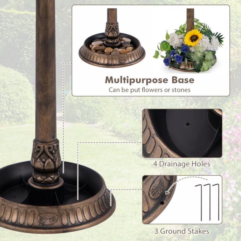 Hivvago Pedestal Bird Bath with Solar Light with Bird Feeder and Flower Planter