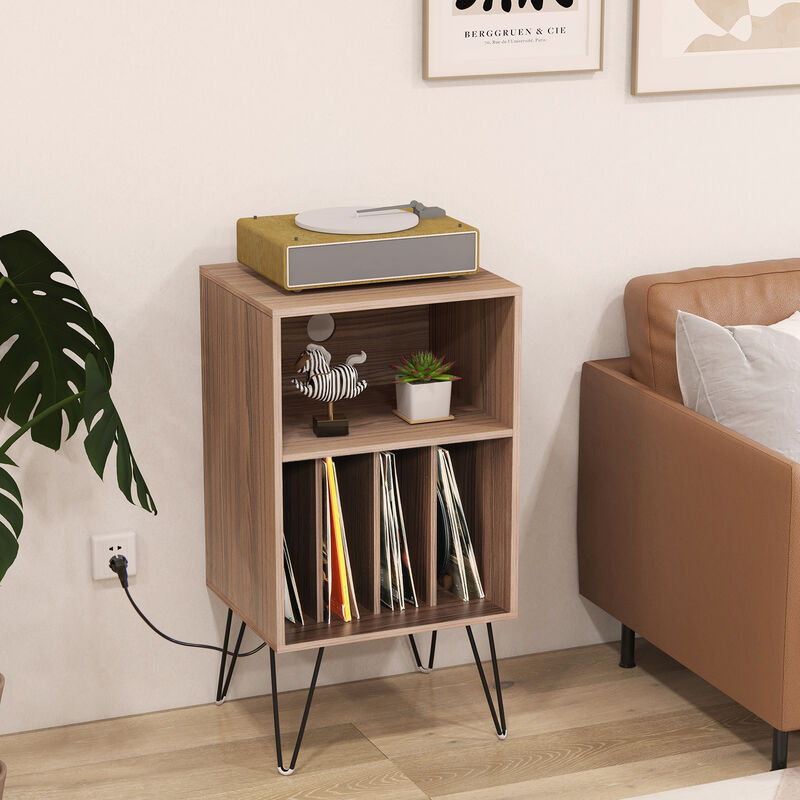 Record Player Stand with Charging Station for Living Room or Bedroom Storage and Decor
