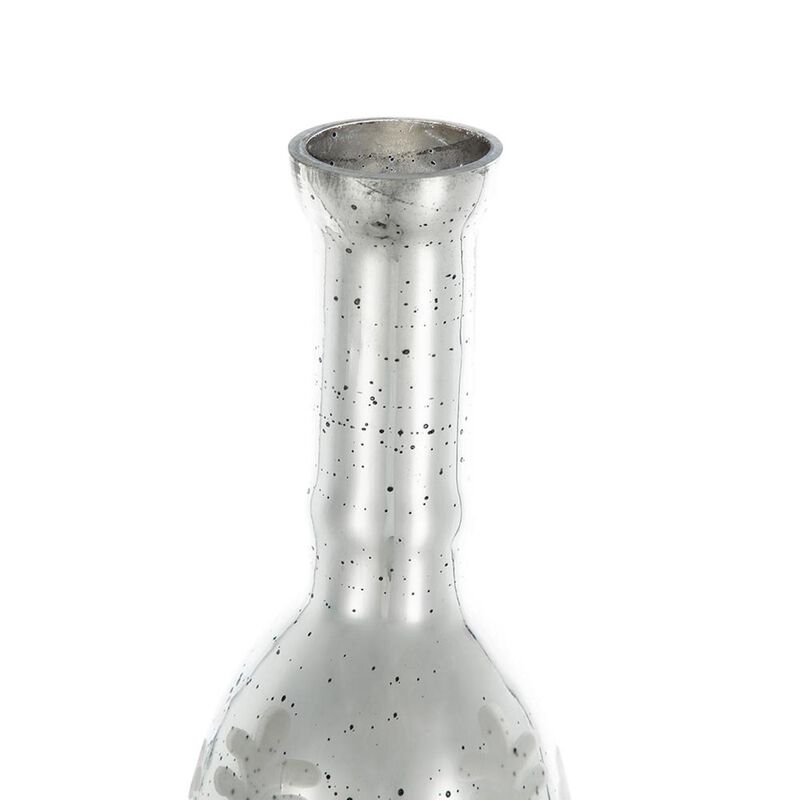 HomeRoots 25" Antiqued Silver Floral Glass Bottle Table Vase image number 4