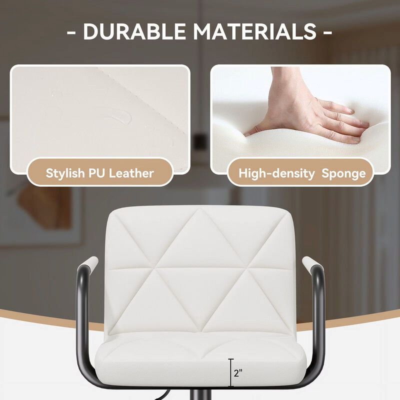 Leather Swivel Bar Stools Set of 2, Adjustable Height Square Counter Stools with Back & Iron Frame, 360&deg; Kitchen Island Chairs for Outdoor, Home Bar, Hotel image number 3