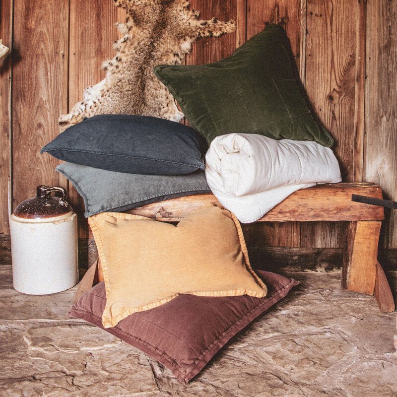 Stonewashed Green Cotton Canvas Twin Coverlet Set image number 2
