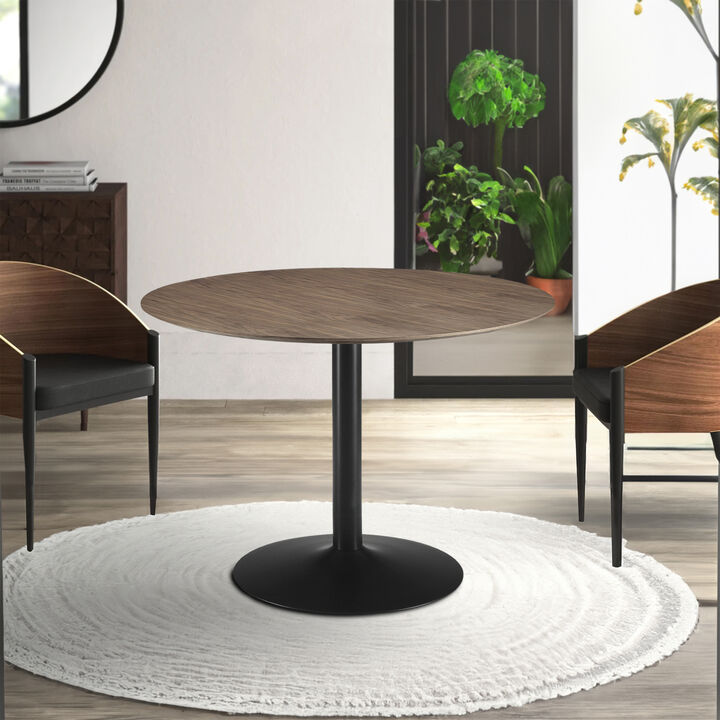 30 Inch Round Wooden Top Modern Dining Table, Black and Brown-Benzara