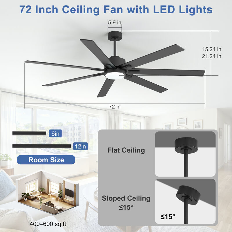 Breezary 72 in Ceiling Fan with Light, 7 Plywood Blades, Dimmable PMMA Shade, Quiet Reversible DC Motor image number 8