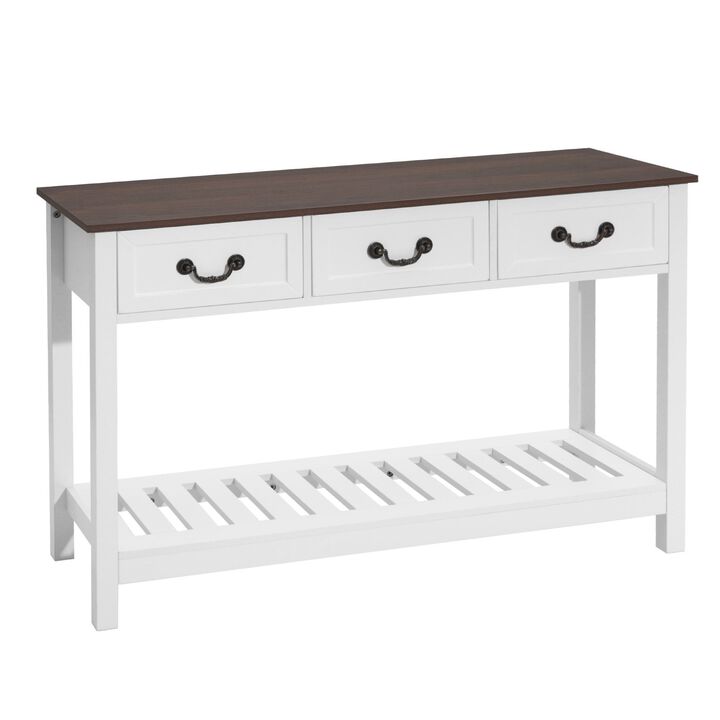 Narrow 47" Console Table Brown White for Living Room & Hallway