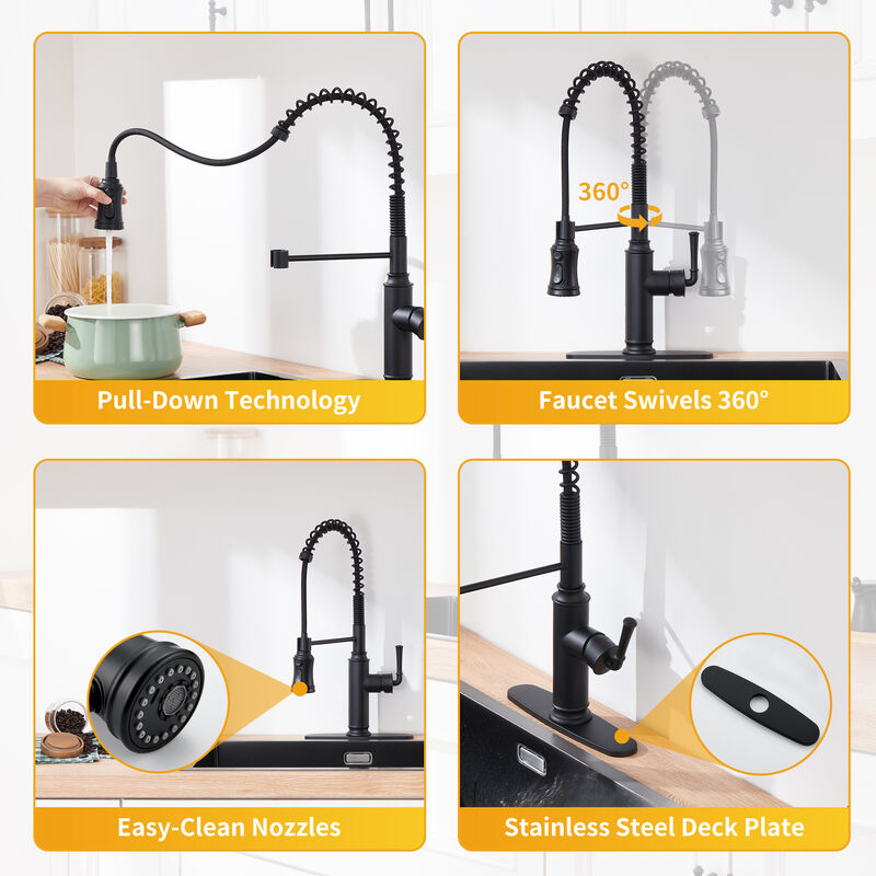 Mondawe Kitchen Faucet with Pull Down Sprayer, Pre-Kitchen Farmhouse RV Small Vanity Faucet with 360°Rotation Spout and Deck