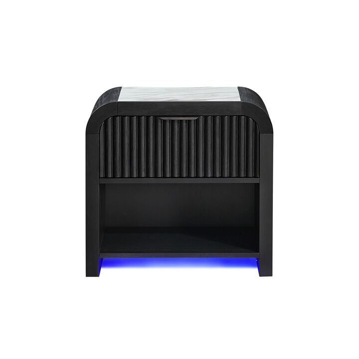 Beckett White Black LED Nightstand with Cooler