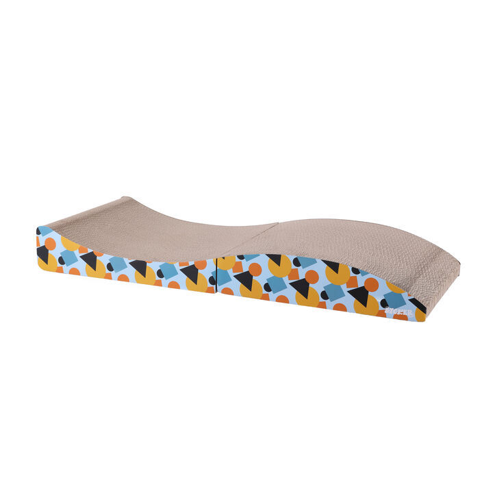 Eero 32" Modern Cardboard Foldable Lounge Cat Scratcher with Catnip, Blue/Orange