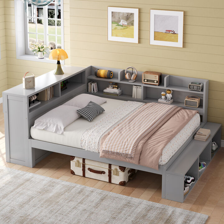 Merax Full Size White Wood Daybed with Storage Cabinets