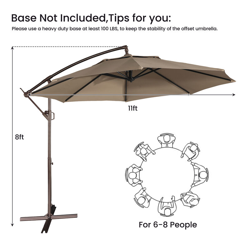 Mondawe 11ft Offset Patio Umbrella with Easy Tilt and Crank 360&deg; Rotate Patio Offset Hanging Outdoor Market Umbrella Cantilever Umbrella image number 8
