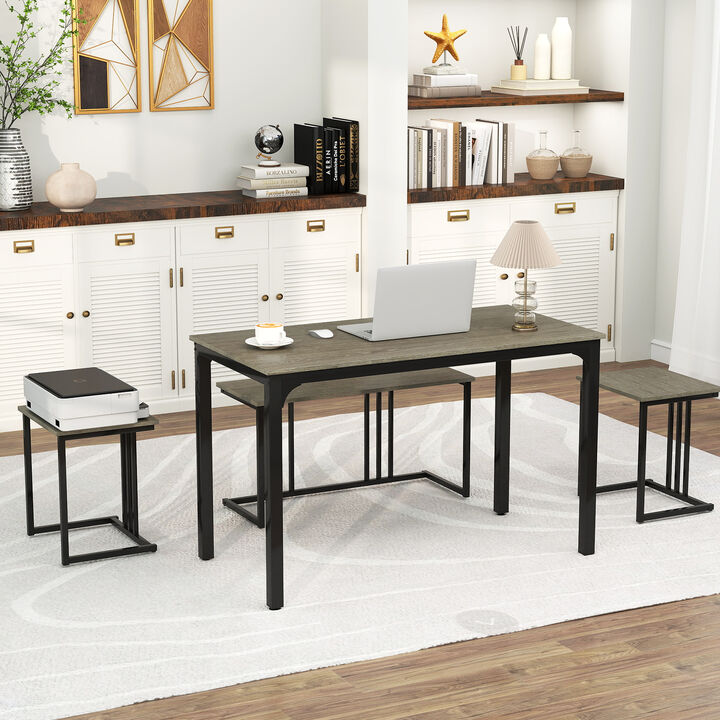 Dining Table with Bench and 2 Stools – 4-Piece Space-Saving Furniture Set