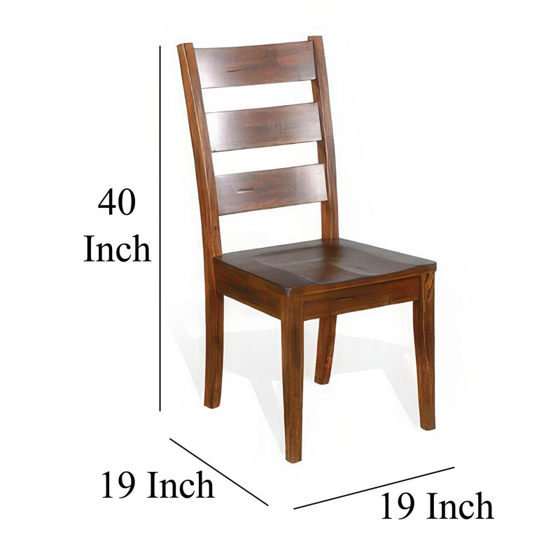 Reggie Dining Chair Set of 2, Ladderback, Dark Brown Mahogany Wood - Benzara