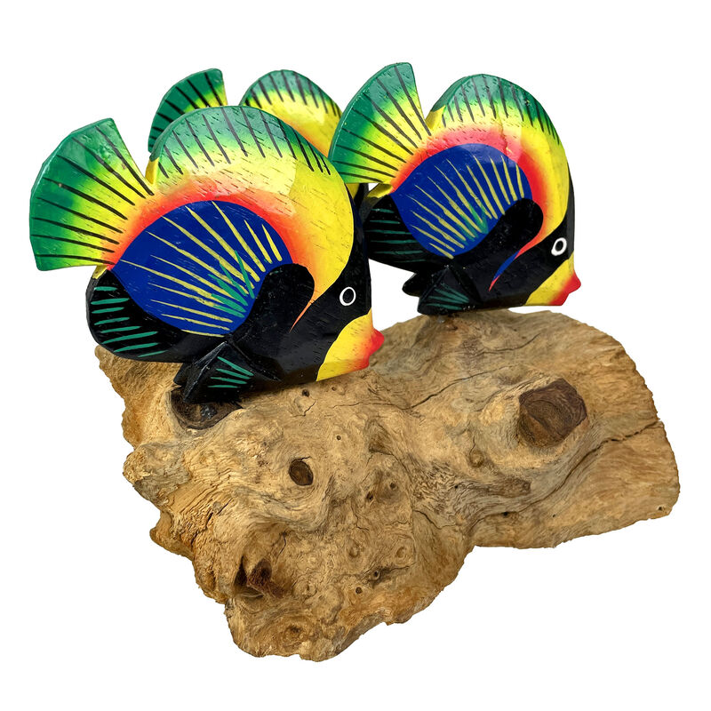 Handcrafted Driftwood & 3 Tropical Fish Sculpture Coastal Nautical Table Decor image number 3