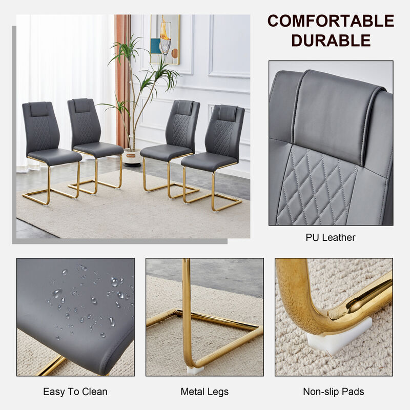 Comes with faux leather cushioned seats, living room chairs with metal legs, suitable for kitchen, living room, bedroom, and dining room side chairs, set of 6 (gray+PU leather) C001