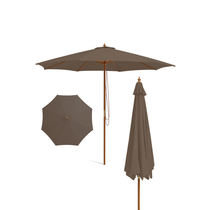 Patio Umbrella with 8 Wooden Ribs and 3 Adjustable Heights