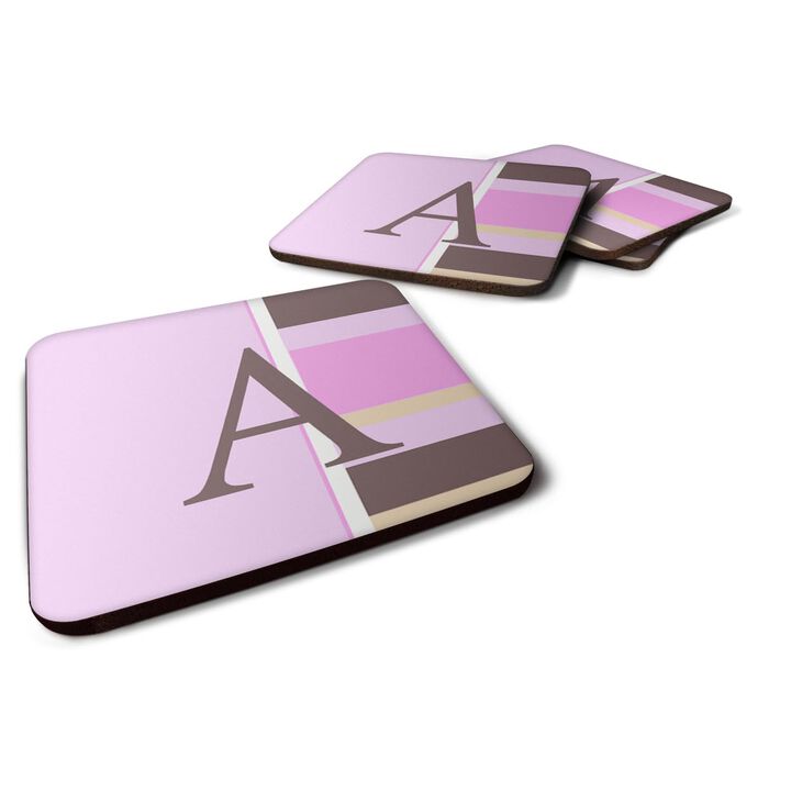 Caroline's Treasures CJ1005-AFC Monogram-Pink Stripes Foam Coasters (Set of 4), Initial Letter A, 3.5 H x 3.5 W, Multicolor