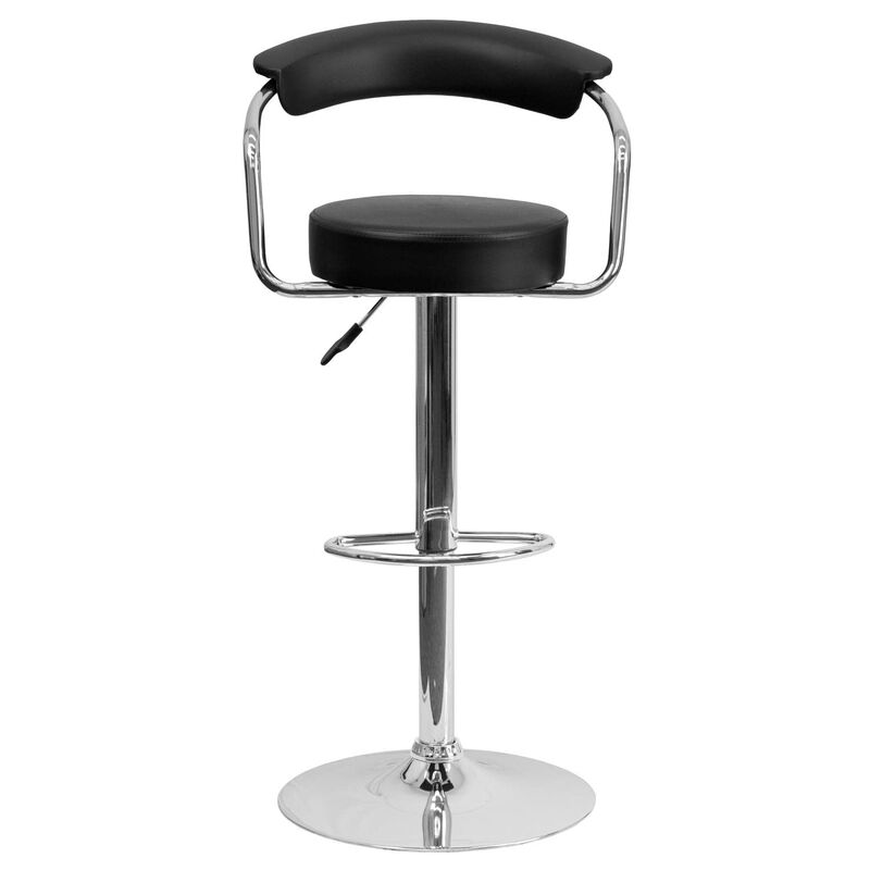 Flash Furniture Cruz Contemporary Black Vinyl Adjustable Height Barstool with Arms and Chrome Base