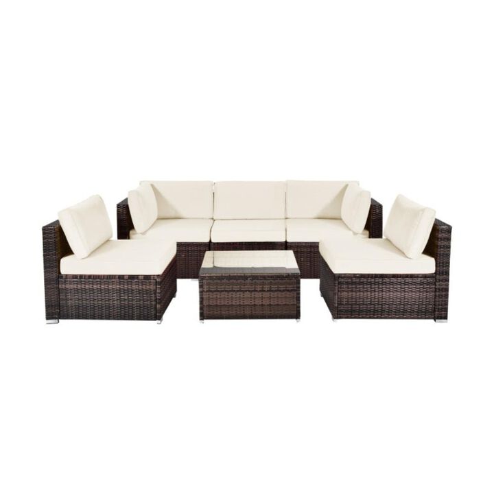 Hivvago 6 Pieces Patio Rattan Furniture Set with Cushions