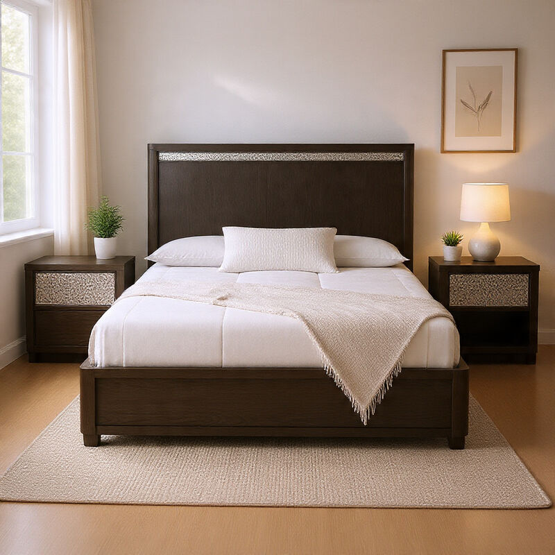 Queen Bedroom Set, Ash Gray, Chrome Wood, 3 Piece Set with 2 Nightstands image number 8