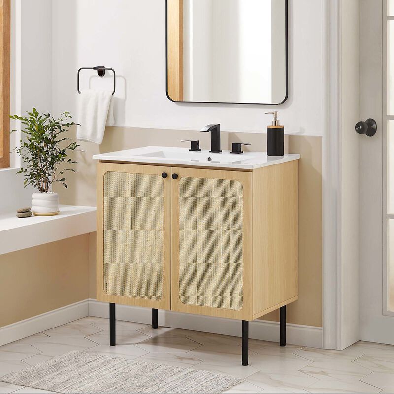 Modway EEI-6602-OAK Chaucer 30" Bathroom Vanity Cabinet (Sink Basin Not Included), Oak image number 9