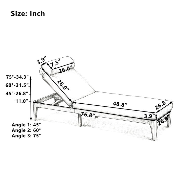 Merax Outdoor Lounge Chair Set with Natural Acacia Wood Frame, Adjustable Recline