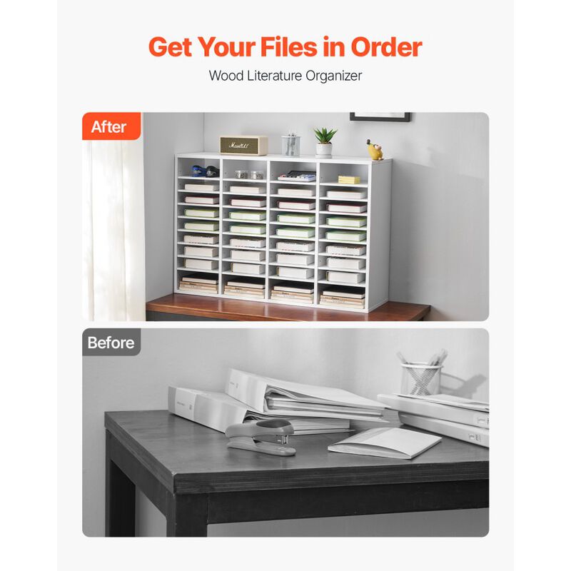 Wooden Literature Organizer with Adjustable Shelves, 36 Slot Mailbox for Office & Classroom image number 5