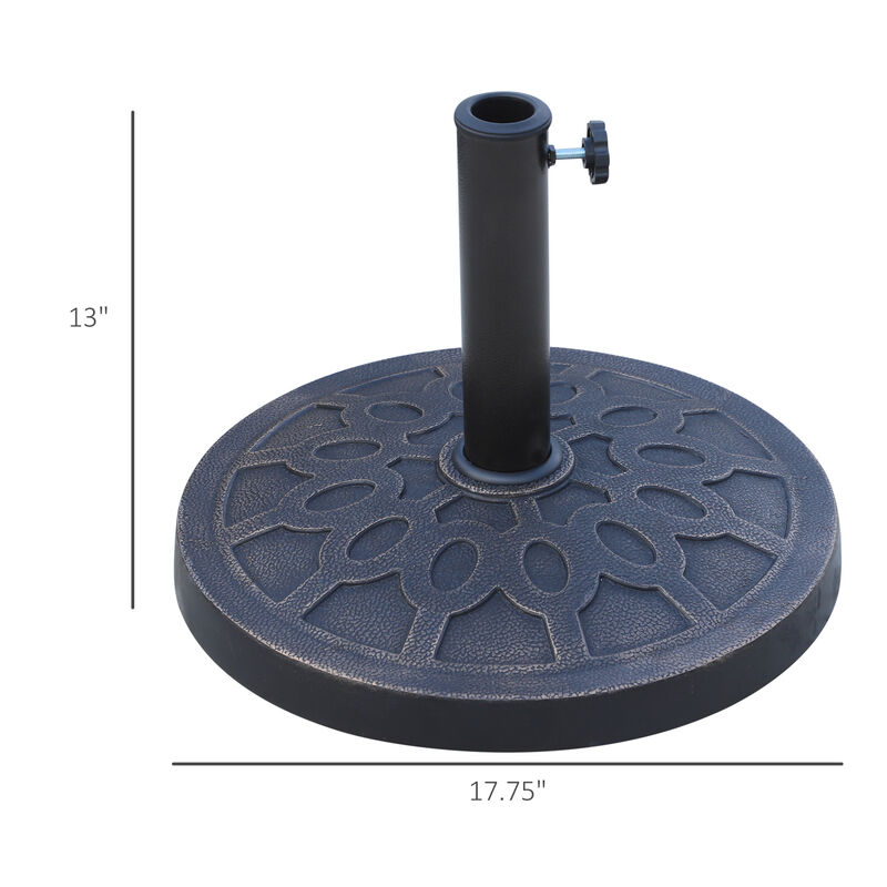 Outsunny 18" 26 lbs Round Resin Umbrella Base Stand Market Parasol Holder with Beautiful Decorative Pattern & Easy Setup, for Φ1.5", Φ1.89" Pole, for Lawn, Deck, Backyard, Garden, Bronze