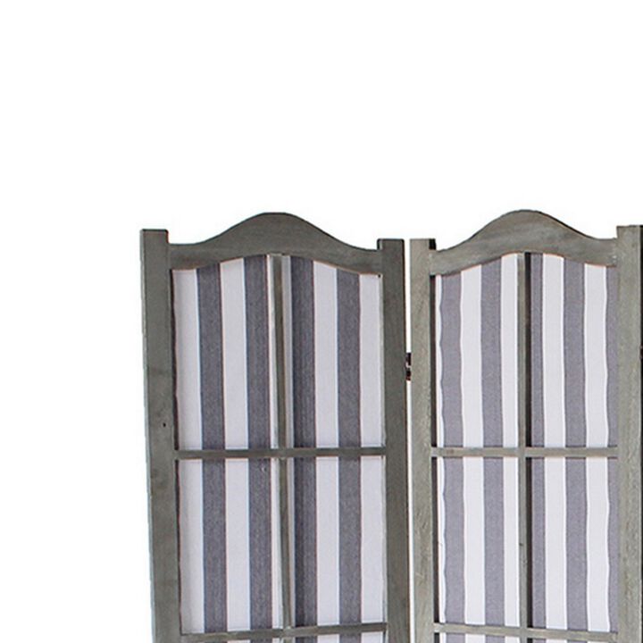 4 Panel Arc Shutter Style Room Divider with Slat Panelling, Gray-Benzara