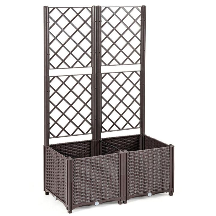 Hivvago PE Rattan Raised Garden Bed with Trellis Planter Box for Climbing Plants