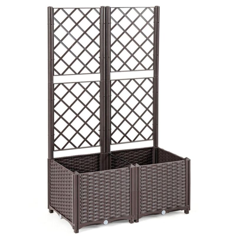 Hivvago PE Rattan Raised Garden Bed with Trellis Planter Box for Climbing Plants