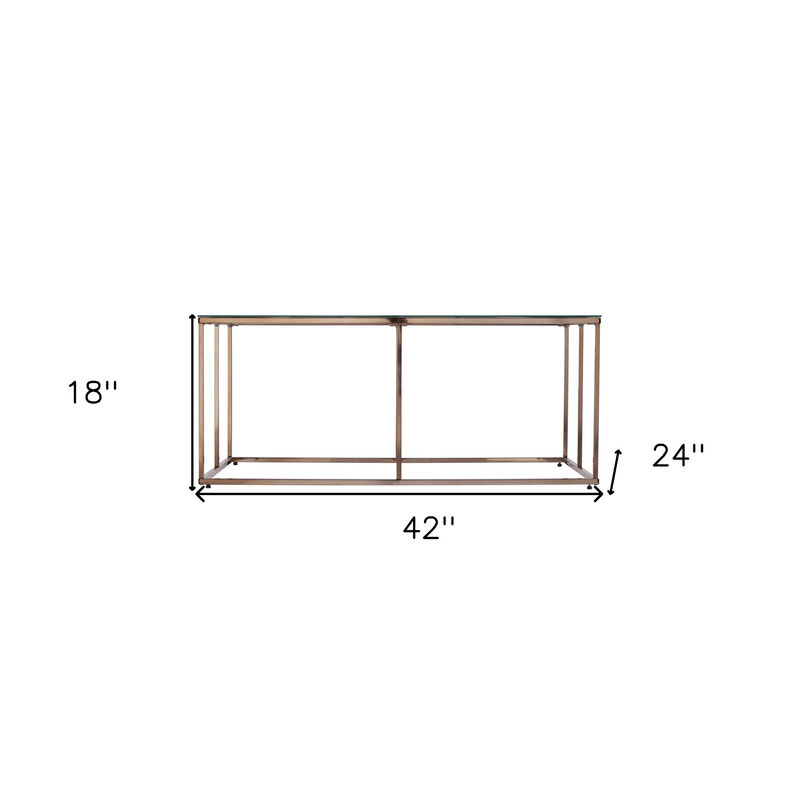 Hivvago 42 Inch  Clear and Champagne Glass and Metal Coffee Table