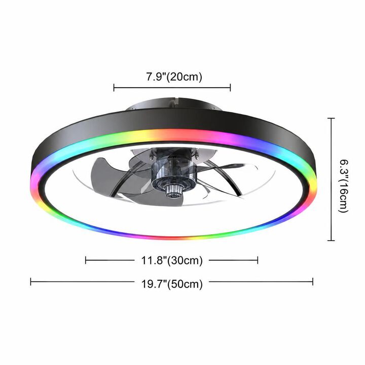 ELEMENT ACE Low Profile Flush Mount RGB Ceiling Fan, Dimmable LED Light, 6-Speed Reversible Silent Motor with Remote APP